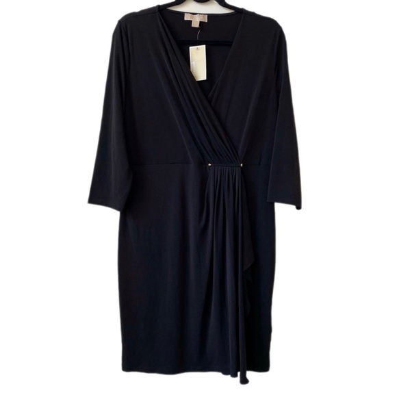 NEW Michael Kors V-Neck Faux Wrap Little Black Cocktail Dress size large - Picture 1 of 7